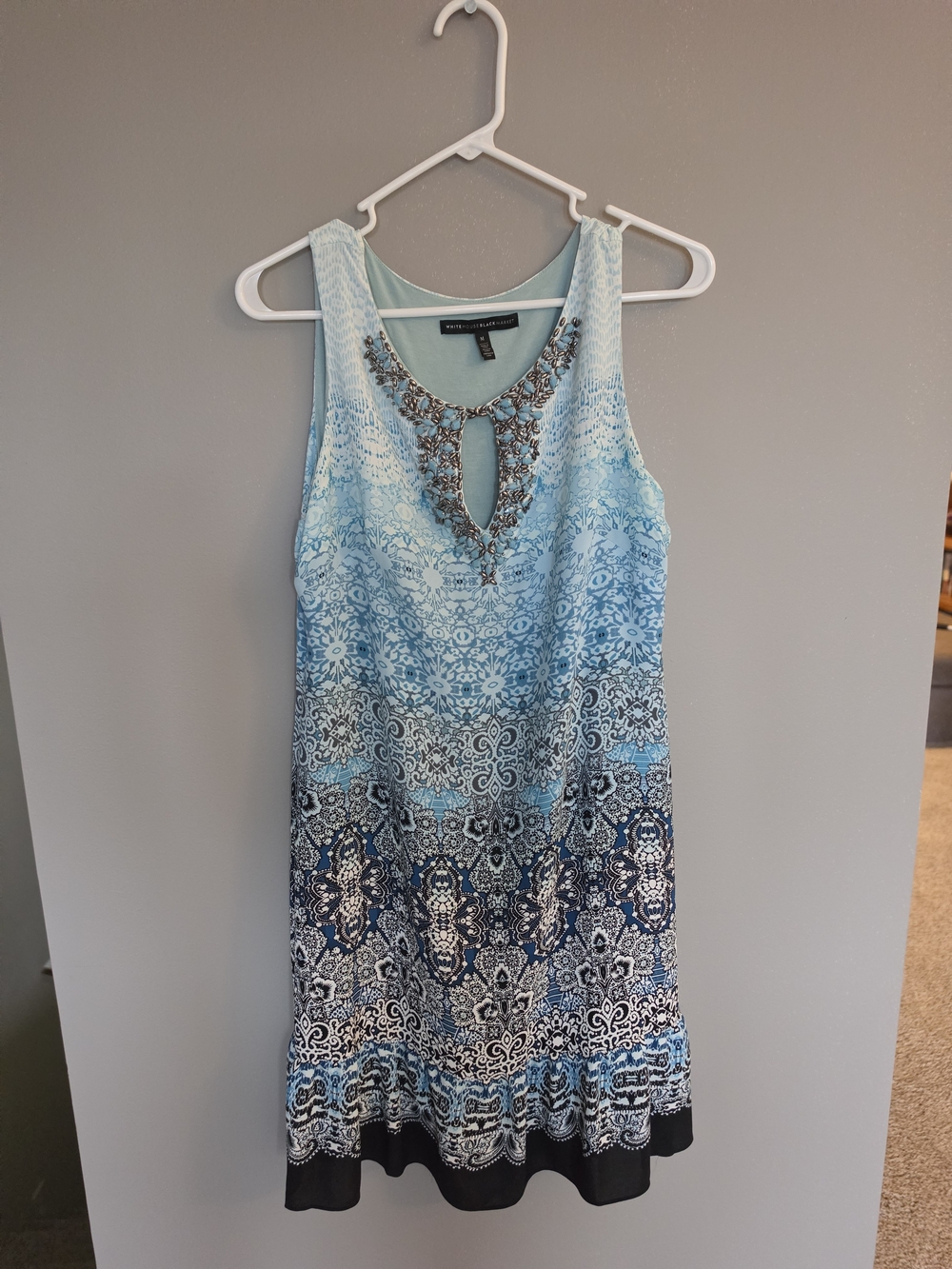 White House Black Market- Sleeveless Beaded Blue Ombre Midi Dress